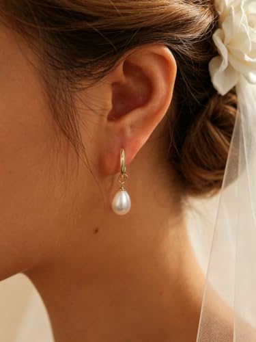 Pearl Earrings for Women,14K Gold/Silver Plated Dangle Drop Earrings - color: Gold-A