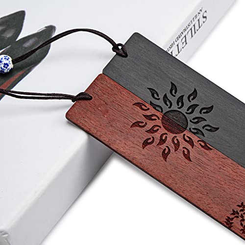 2 Pcs Wood Bookmark, Unique Bookmarks Gift for Men Women, Book Marks Accessories (Sun and Tree) - style: Sun and Tree