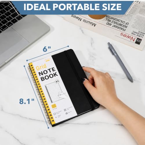 Mr. Pen- Graph Grid Spiral Journal Notebook, A5 (5.7" x 7.9"), 160 Pages - color: Black