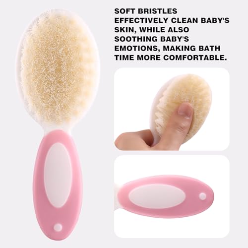 Baby Grooming Kit with Storage Pouch Baby Brush Soft Bristles 5 pcs-Infant Brush, Rounded Comb, Safety Scissors, Nail Clippers & Emery Board -Health Care Kit for Newborns & Toddlers Pink - color: 5pcs Pink 2