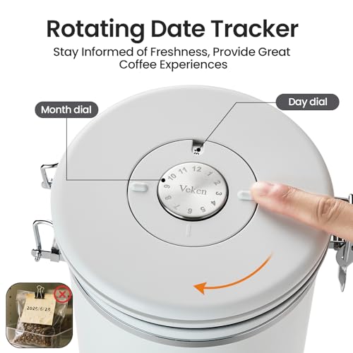 Veken Coffee Canister,39OZ, 2.2lbs,Large Airtight Stainless Steel Container - color: Jet White, size: 39 oz