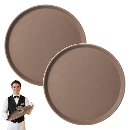 CURTA 2-Pack 16 Inch Round Non Slip Serving Tray, NSF Rubber Lined, Brown - color: Brown-round, size: 16 Inch