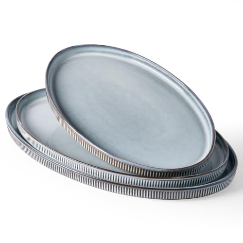 famiware Large Serving Platters Set of 3 Sizes - Oval, Smoky Blue - color: Smoky Blue