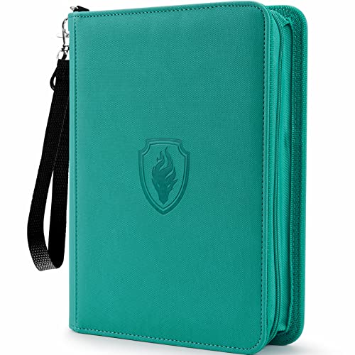 Fabmaker 4 Pocket Zip Card Binder, PU Trading Card Binder for 320 Cards - color: Turquoise, size: 4 Pocket - 10.2" x 7.5"