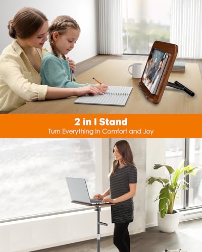 aboutool 2 in 1 Dual-use Floor Book Stand & Desktop Book Stand,Height Adjustable from 33-63in, Adjustable Book Holder with Elastic Page Clips for Music Scores, Recipe, Tablet, Laptop