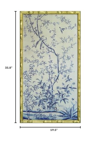 HongFengtang Chinese Rice Paper Print China Flower And Bird Bamboo Frame 19.5 X 35.8 Inches (BRIGHTGOLD A) - color: BRIGHTGOLD A, size: 35.8"L x 19.5"W