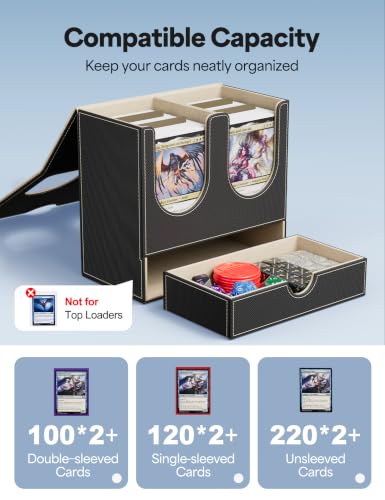 Card Deck Box with Dice Tray for MTG Commander Display(Black Gold) - color: B-Black&Gold