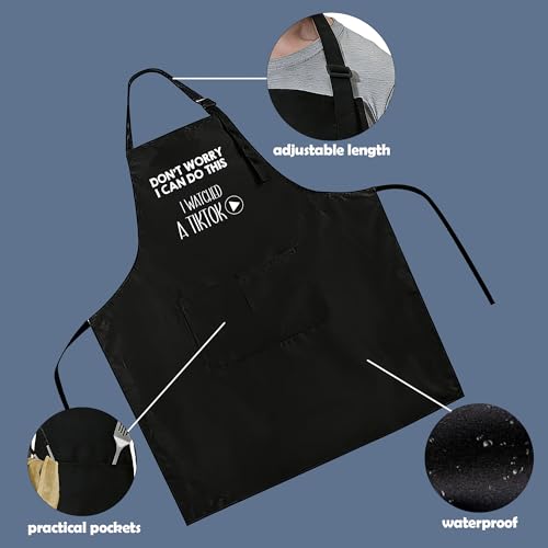Funny Apron for Men Women,Humorous Kitchen Apron- Grilling Cooking BBQ Accessories, Gift for Dad Husband - color: Don't Worry I Can Do This I Watched a Tiktok