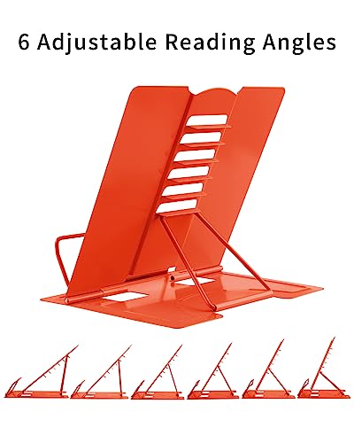MSDADA Desk Book Stand Metal Reading Rest Book Holder Adjustable Cookbook Documents Holder Portable Sturdy Bookstands for Recipes Textbooks Tablet Music Books (Orange) - color: 0range