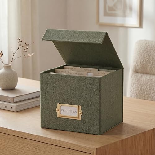 Beautiful Greeting Card Organizer Box With Dividers Holds Up to 300 Cards - color: Sage