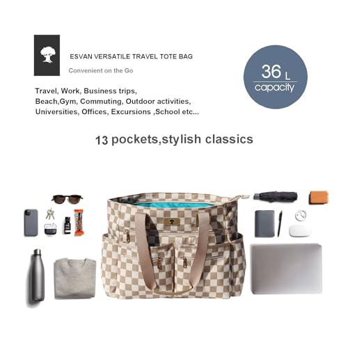 Weekender Bag Carry On Bag Overnight Tote Travel Duffle with 13 Pockets for Travel,Work，Gym,Beach,Teacher,Nurse - color: Corduroy grid