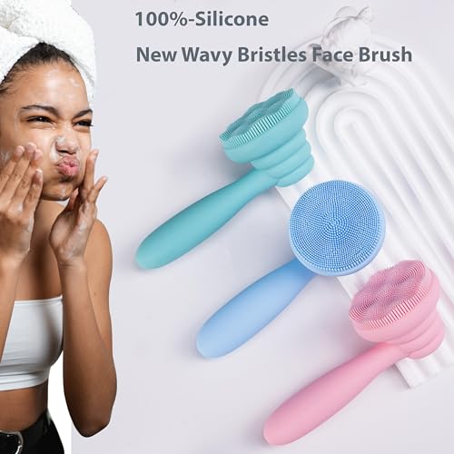MtBoi 2 PC Silicone Facial Cleansing Brush Facial Scrubber Manual Exfoliating Facial Brush Face Cleanser Face Exfoliator Ultrafine Bristles for Sensitive Skin Easy to Clean Lather Well (Pink&Green) - color: Pink&green