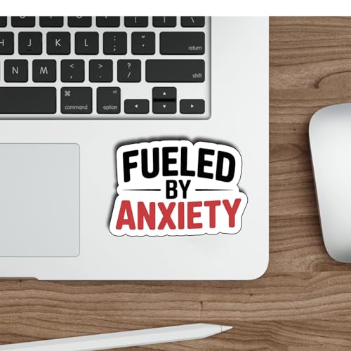 (3Pcs) Fueled by Anxiety Stickers Funny Sarcastic Quote Anxiety Humor Gifts Waterproof Vinyl Decals for Kindle Water Bottle Bumper Car Hard Hat Phone Laptop Size 2.3" x 3" - color: Fueled By Anxiety