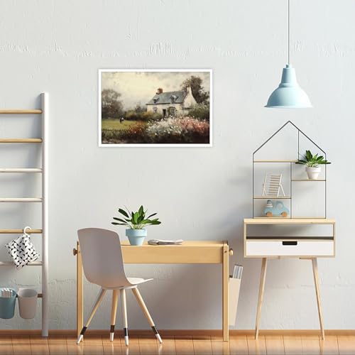 Huabsad Vintage Landscape Flower Portrait Oil Painting Canvas Wall Art Antique Cottage Outdoor Garden Spring Wall Decor Rustic Farmhouse Bedroom Aesthetic Painting Prints 16x24in Unframed - color: Oil painting03, size: 16x22in Unframed