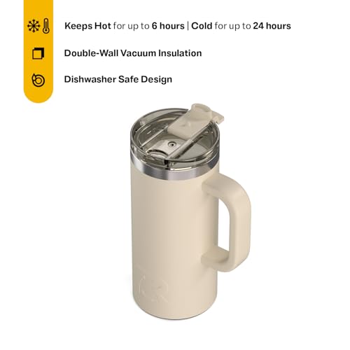 RTIC 16oz Road Trip Travel Mug with Lid and Handle, Ceramic Lined, Beach - color: Beach, size: 16 Ounces