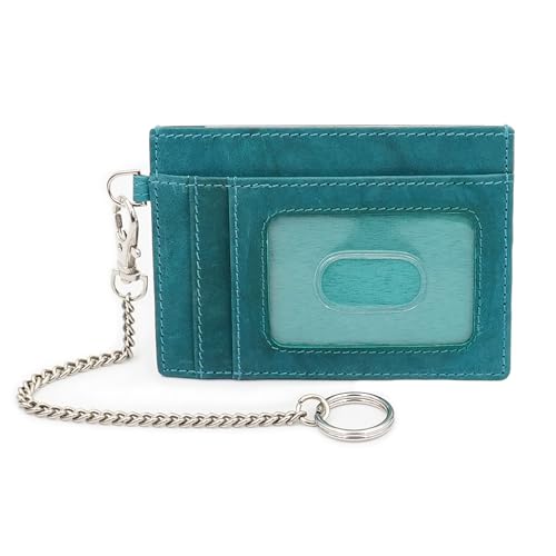 Leather Credit Card Holder with Keychain, Slim RFID Wallet (Teal) - color: Teal