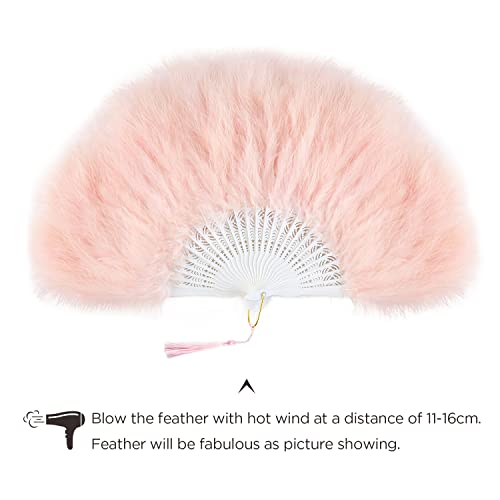 BABEYOND 1920s Marabou Feather Folding Hand Fan - color: Light Pink