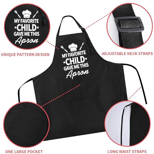 Rosoz Funny BBQ Black Chef Aprons for Men Adjustable Kitchen Cooking Aprons - color: My Favorite Child Gave Me