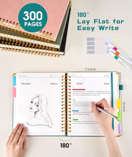 Hardcover Spiral Notebook Journal with Removable Dividers Tabs, 300 Pages Leather 5 Subject Notebook College Ruled, 8"x10" Large B5 Notebooks for Work School Note taking, Lined Journal for Women, Blue - color: Blue, size: 8"x10"