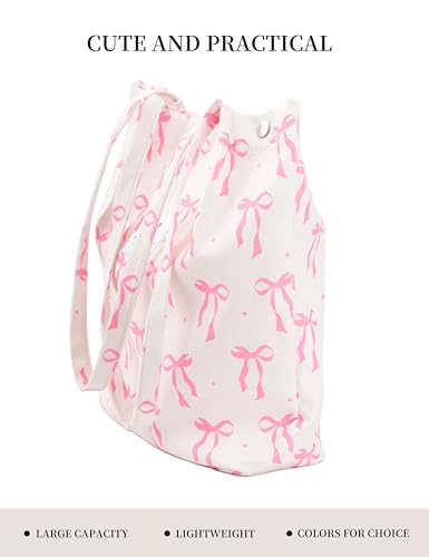 Corduroy Tote Bag Cute Tote Bags for Women Shoulder Bag with Inner Pocket for Work Beach Travel and Shopping Grocery - style: Bow Pink
