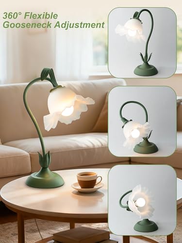 Green Flower Table Lamp,Cute Lily Desk Lamp,Vintage LED Reading Light - color: Green