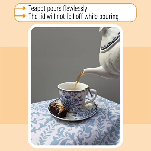 Brew To A Tea Blue Dream Tea Set, 48oz Teapot, 8oz Tea Cups, Saucers, Sugar Bowl, Creamer, Porcelain, Blue