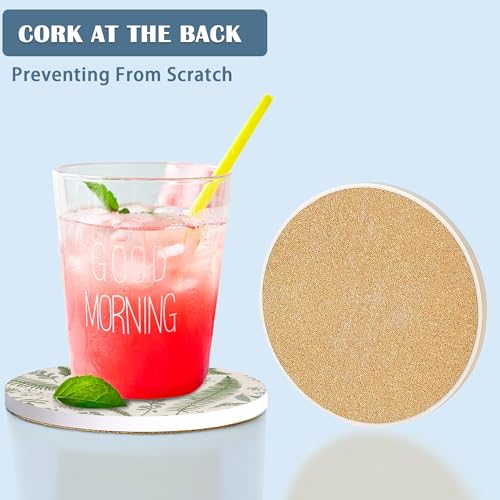 Drink Coasters Set of 4,Botanical Leaves and Plants Vintage Coasters for Drinks Ceramic Coasters with Cork Bottom for Kinds of Mugs and Cups,Home Decor,4'' - color: Botanical Leaves and Plants Vintage