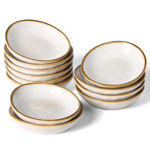 famiware Soy Sauce Dish, 2.1oz Dipping Bowl Set of 12, Cappuccino White - color: Cappuccino White, size: 12pcs