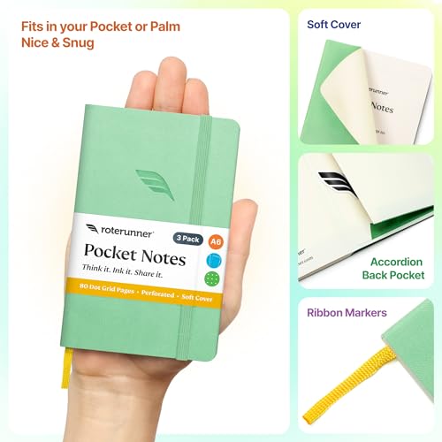 Roterunner A6 Pocket Notebook (Spring Pastel) 3 Pack 3.5x5.5 Dotted Mini Notebook Journal 100Gsm Perforated Paper, Work Gym Travel Journal Notebook, Leather Small Notebook Numbered with Notes Index - color: Spring Pastel