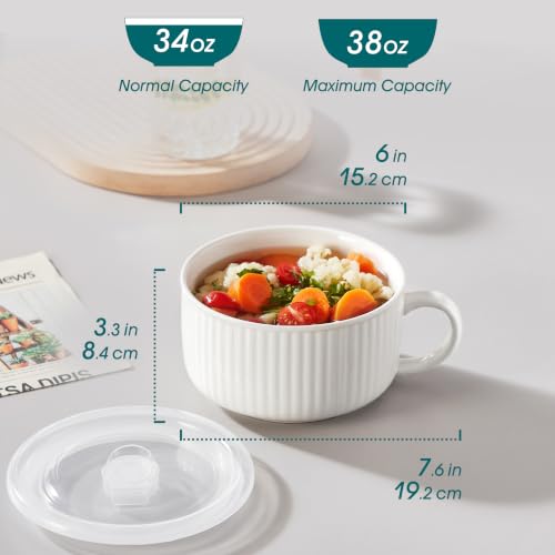 vancasso 38oz Soup Mug with Lid and Handle Steam Vent Bowl White 2 Pack - color: White - Set of 2