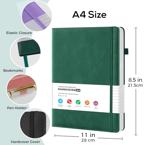 FOCUS DAY A4 Lined Journaling Notebook, 2 Pack, 8.5" x 11" Large Size, PU Leather Hardcover, for Women/Men Writing Work, College School Office Supplies - color: Black_Green, size: A4