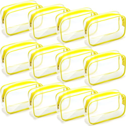 Weewooday 12 Pcs Clear Cosmetic Bags PVC Zipper,Medium,Yellow - color: Yellow, size: Medium
