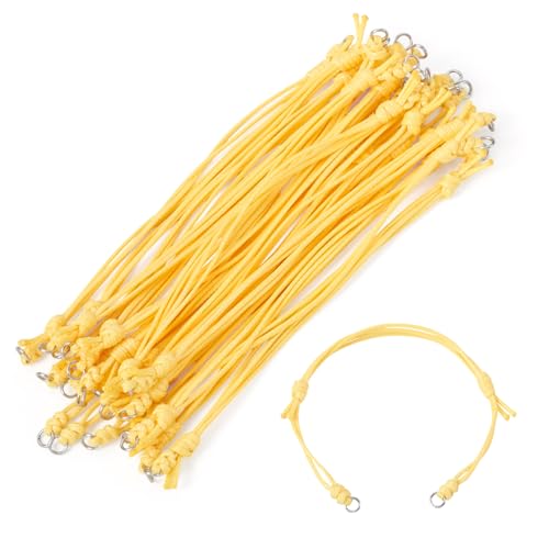 20Pcs Gold Adjustable Braided Cord Colorful Waxed Thread Half Finished Bracelet with Jump Rings for Wrist DIY Women Jewelry Making Friendship Fashion Bangle Accessory - color: Gold