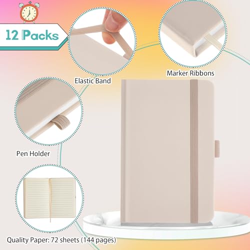 Laumoi Small Notebooks A6 Pocket Journals 3.5 x 5.5 Inch Small Leather Notebook Mini Ruled Lined Journal with Elastic Band Pen Holder Page Marker Ribbons(Morandi Colors,12 Pieces) - color: Morandi Colors