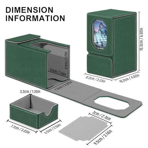 Card Deck Box for MTG Commander, Fits 100+ Double-Sleeved Cards Card Case - color: Dark Green and Dark Gray