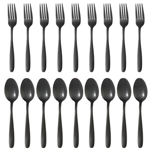 24PCS Forks and Spoons, Stainless Steel Black Spoons and Forks Set for 12 - color: Black