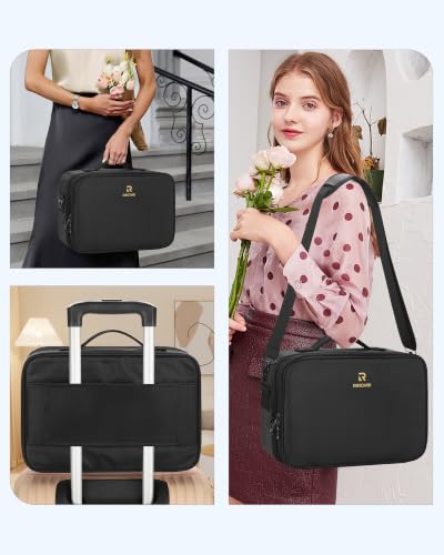 Relavel Makeup Bag Travel Makeup Train Case Large Cosmetic Case Professional Portable Makeup Brush Holder Organizer and Storage with Adjustable Dividers and Shoulder Strap Black - color: Black, size: Medium