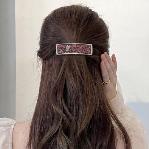 DANFORTH Butterfly & Bee Rose Barrette | Pewter Handcrafted in USA - color: Rose