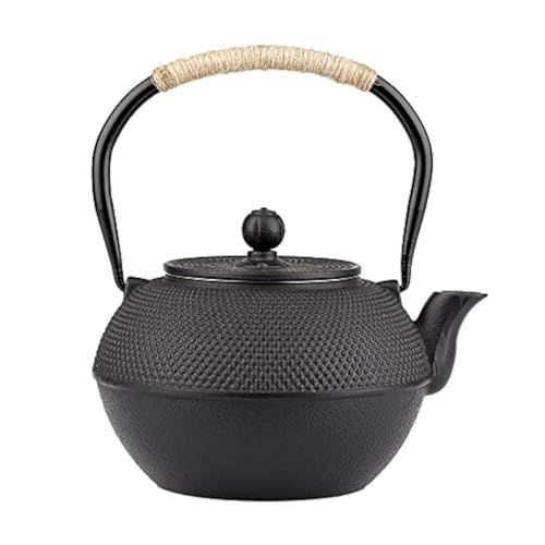 YJX Black Cast Iron Teapot, Tea Kettle for Stove Top, 40.6oz Tea Pot - size: 1200 ml without Cups