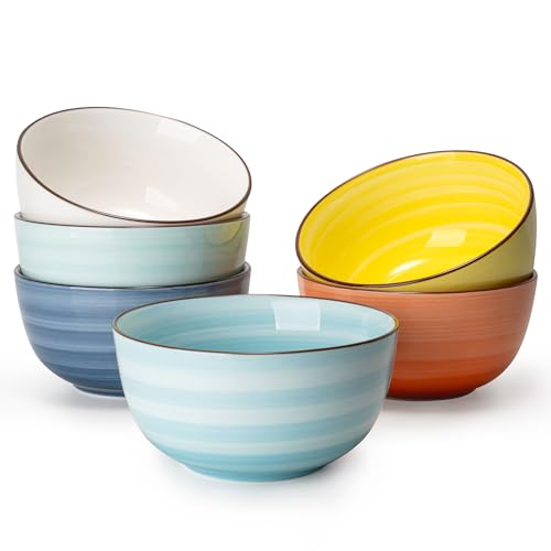 Sweese Cereal Bowl - 20 Oz Soup Bowls Set of 6 for Cereal, Snack, Rice, Salad, Side Dishes, Porcelain Bowls for Kitchen Decor, LEAD & CADMIUM FREE, Multicolor, Hot Assorted Colors - color: Hot Assorted Colors, size: 20 Ounce