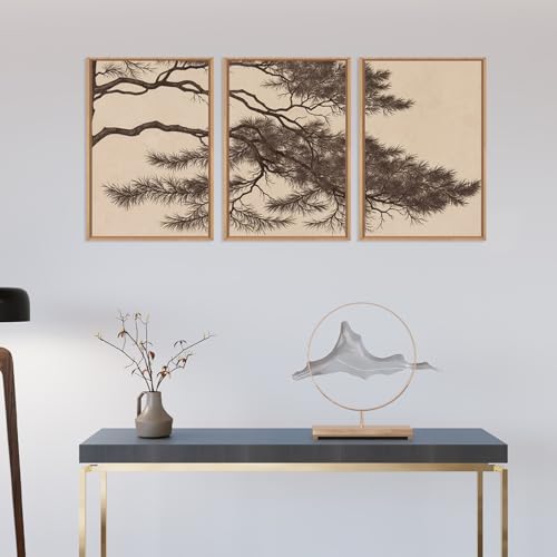 LHIUEM Large Vintage Pine Tree Branch Framed Canvas Wall Art,Sketch Botanical Wall Decor,Nature Plant Artwork,Brown Antique Etching Art Prints for Living Room,Bedroom,Office- 24"x36"x3 - color: Sketch Pine Tree Wall Art, size: 36"L x 24"W