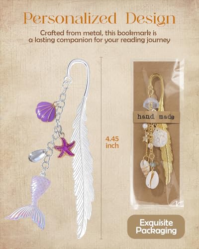 Buleens 2 Pack Bookmarks for Women Reading - Book Marks for Readers Book Lovers, Cute Sliver Ocean Seashell Personalized Metal Bookmark with Pendants, Pretty Aesthetic Book Accessories Reading Gifts - color: Sliver Gold Ocean