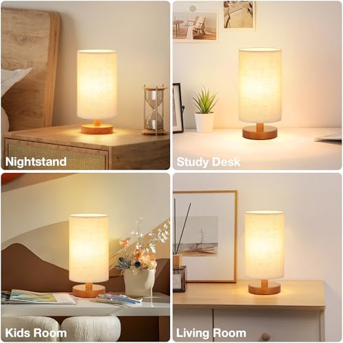 Fenmzee Small Table Lamps (Beige Shade - Walnut Base, 9" Inline Control) - color: Beige Shade - Walnut Base