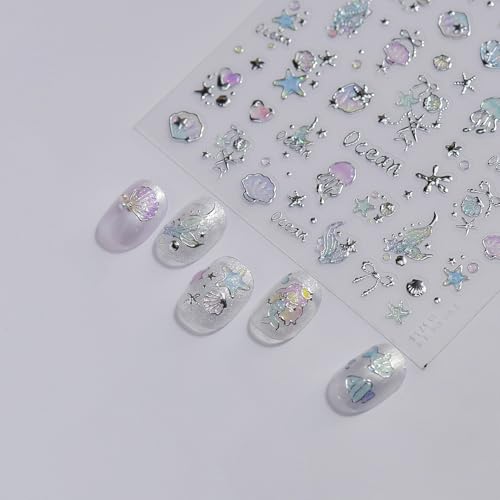 5D Embossed Under The Sea Stickers for Nail Art Jelly Fish Self-Adhesive Nail Art Decals for Women Nail Supplies Art Design Stickers (to5735) - style: to5735