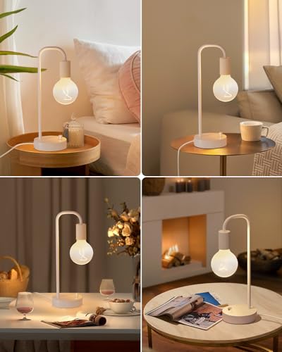 ONEWISH Industrial Small Table Lamp for Bedroom, Fully Dimmable Modern Beside Lamps with 2700K Warm Light Bulb for Kids Reading, White Nightstand Lamps for Living Room, Dorm,Home Office - color: White 1 pack, size: Non-USB