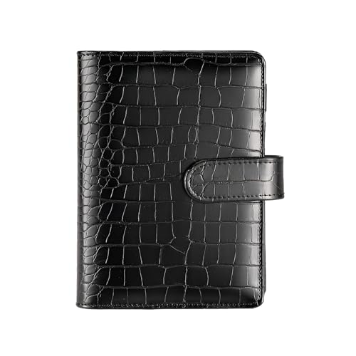 A5 6 Ring Binder Cover Crocodile - Large PU Leather Notebook Binder with Hidden Snap Buckle, Refillable Budget Planner, Black - color: Black, size: A5