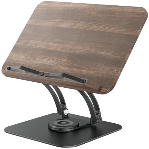 Tounee Book Stand for Reading, Adjustable Book Holder with 360° Swivel Base, Foldable Cookbook Stand Recipe Book Holder with Elastic Page Clips for Music Scores, Recipe, Tablet, Laptop-Black - color: Black