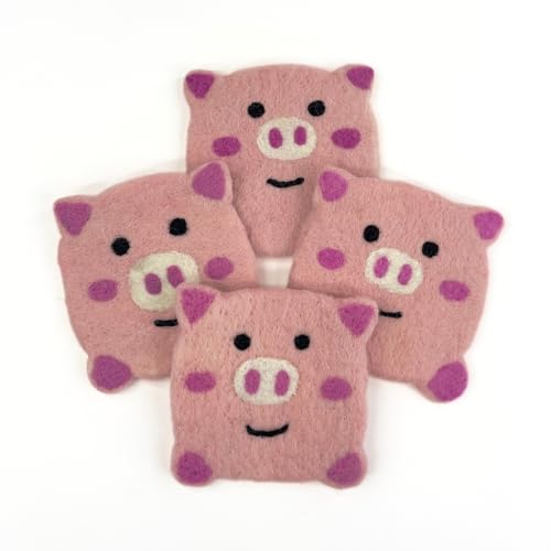 Humble Hilo Handmade Animal Felt Coaster Set of 4, Absorbent Coaster for Animal Lover (Pig) - color: Pig