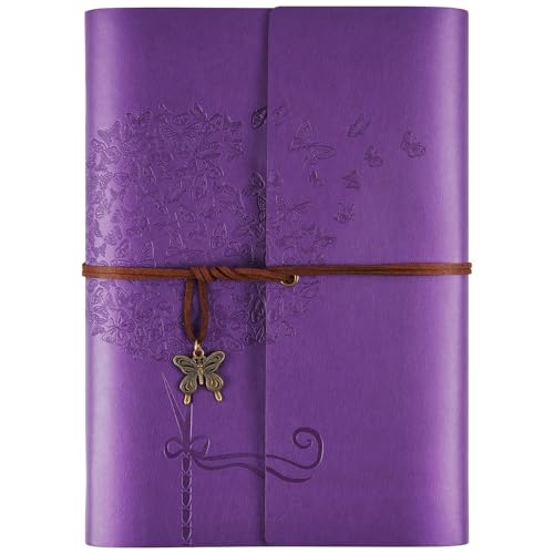 OMEYA Refillable Leather Journal for Women: A5, 100gsm Lined Paper, Purple - color: Purple, size: A5-9.3''×6.3''