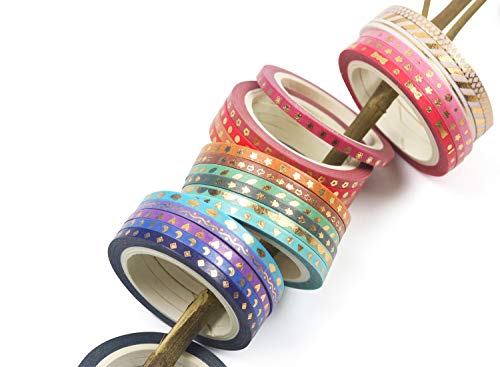 YUBBAEX 24 Rolls Skinny Washi Tape Set Gold Foil Print Decorative Tapes for Arts, DIY Crafts, Journals, Planners, Scrapbooking, Wrapping (Slim 3mm) - style: Slim 3mm